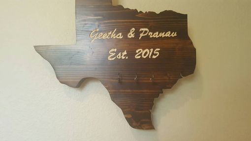 Custom Made Custom Engraved Stained Pine Wood Texas Sign With Key Hooks