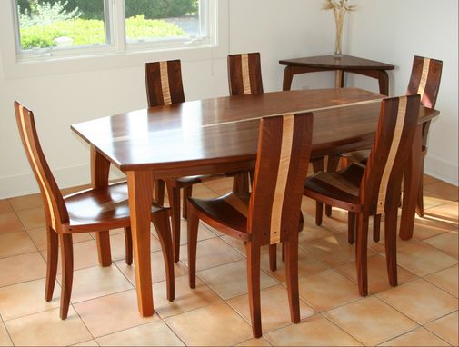 Custom Made Modern Wood Dining Table, Solid Mahogany, Boat Shape, Oval, "Beetleback"