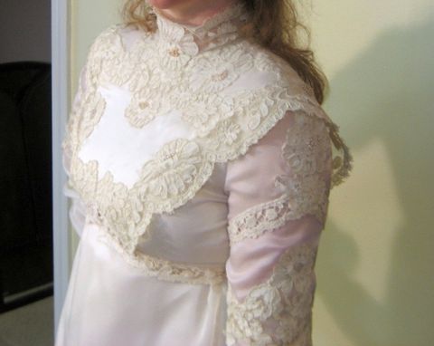 Custom Made Michelle - 1970s Wedding Gown Renaissance Prairie Organza Lace Crochet Detail And Veil