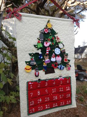 Custom Made Custom Quilted Christmas Advent Calendar Wall Hanging With Personalized Ornaments