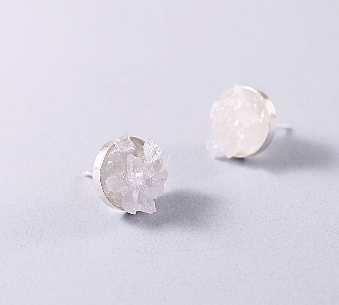 Hand Crafted Silver Crystal Quartz Stud Earrings Rough Wedding By Custom Made Silver Crystal Quartz Stud Earrings Rough Wedding