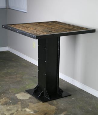 Custom Made Bistro/Dining Table, Modern Industrial Design, Steel & Reclaimed Wood.  Great For Restaurant Or Bar