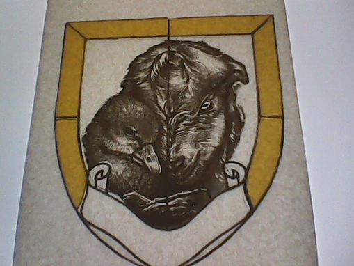 Custom Made Stained Glass Pet Portrait - Painted Stained Glass Crest, Home Decor, Window Decor