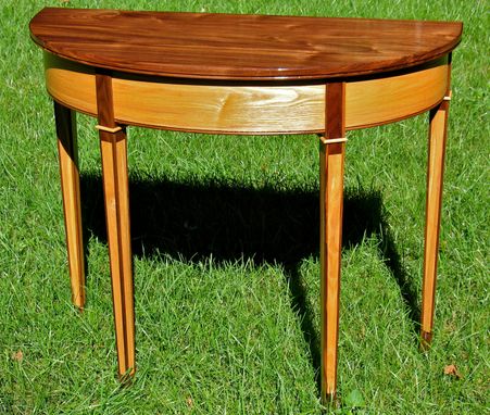 Custom Made Demilune Hall / End Table Of Ash And Black Walnut