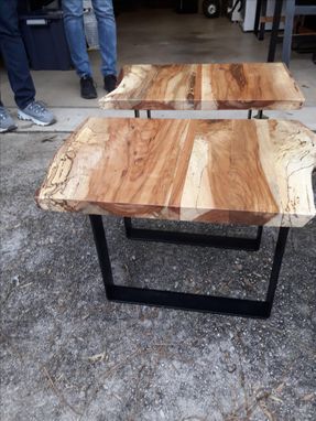 Custom Made Live Edge Solid Spalted Pecan And Cherry End Table With Industrial Metal Legs