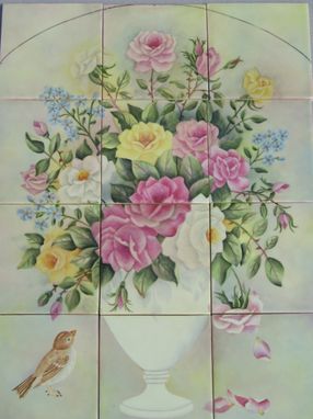 Custom Made Ceramic, 4x4, 12 Pc. Rose Mural.