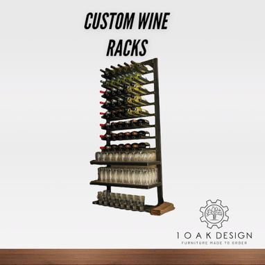Custom Made Raw Steel Wine Rack With Wood Shelves