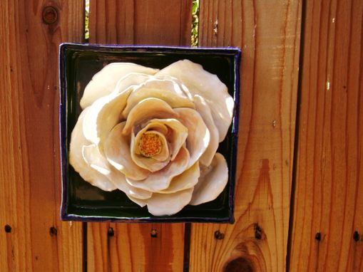 Custom Made Mothers Day Gift, White Rose Flower Box, Ceramic Wall Hanging