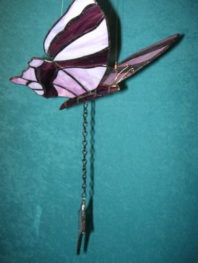 Custom Made Flying Butterfly Mobile In Stained Glass