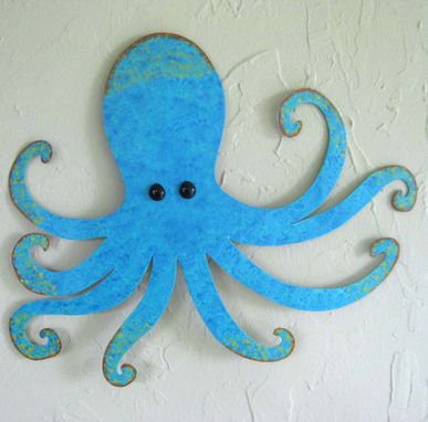 Custom Made Octopus Art Sculpture - Otis - Blue Aqua Upcycled Metal Wall Ocean Decor