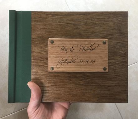 Custom Made Custom Wedding Album, Guest Register, With Names And Wedding Date Hand-Engraved On Cover Wood Plate