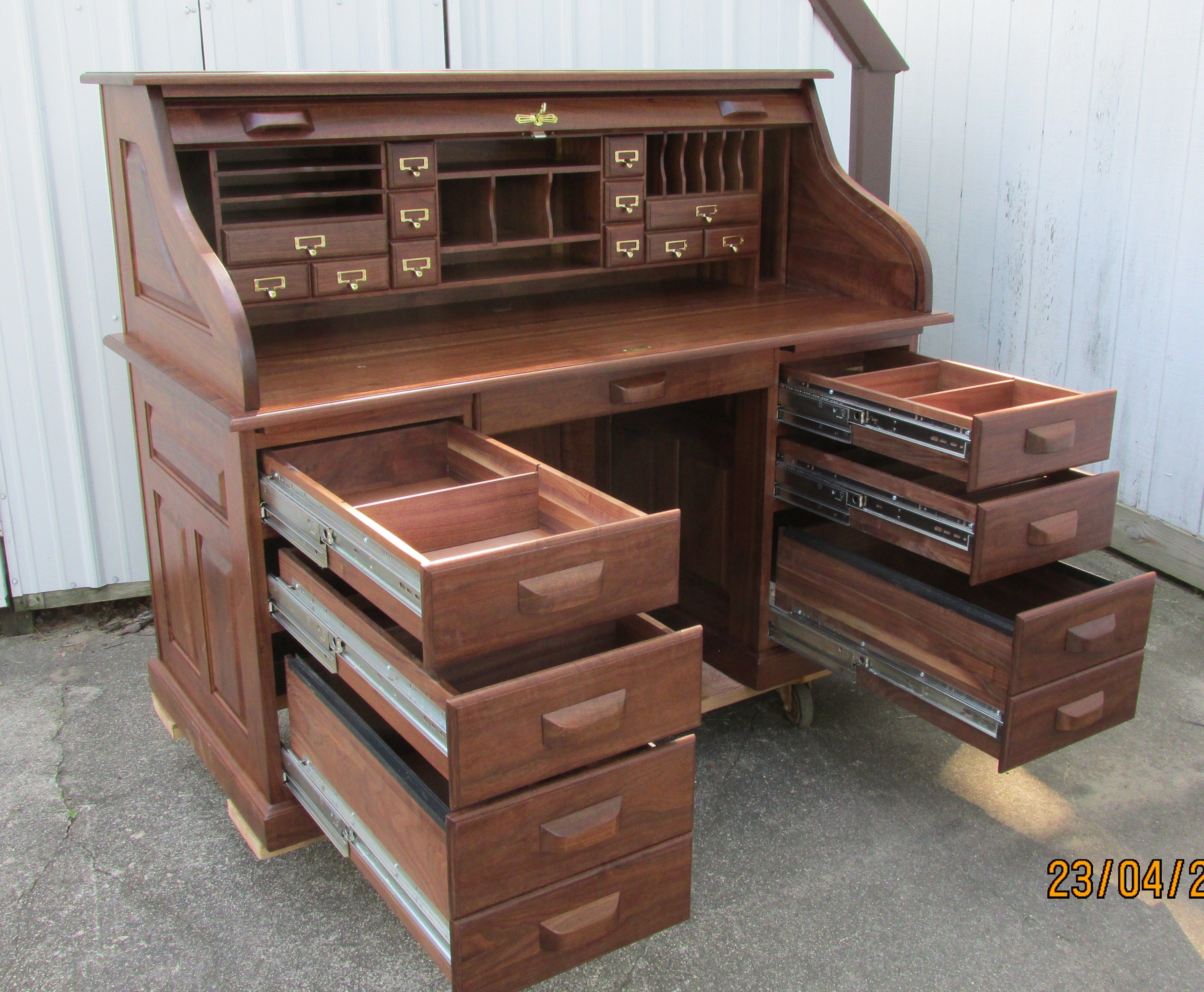 Hand Crafted Walnut Roll Top Desk, Amish Style, County Classic by Tom
