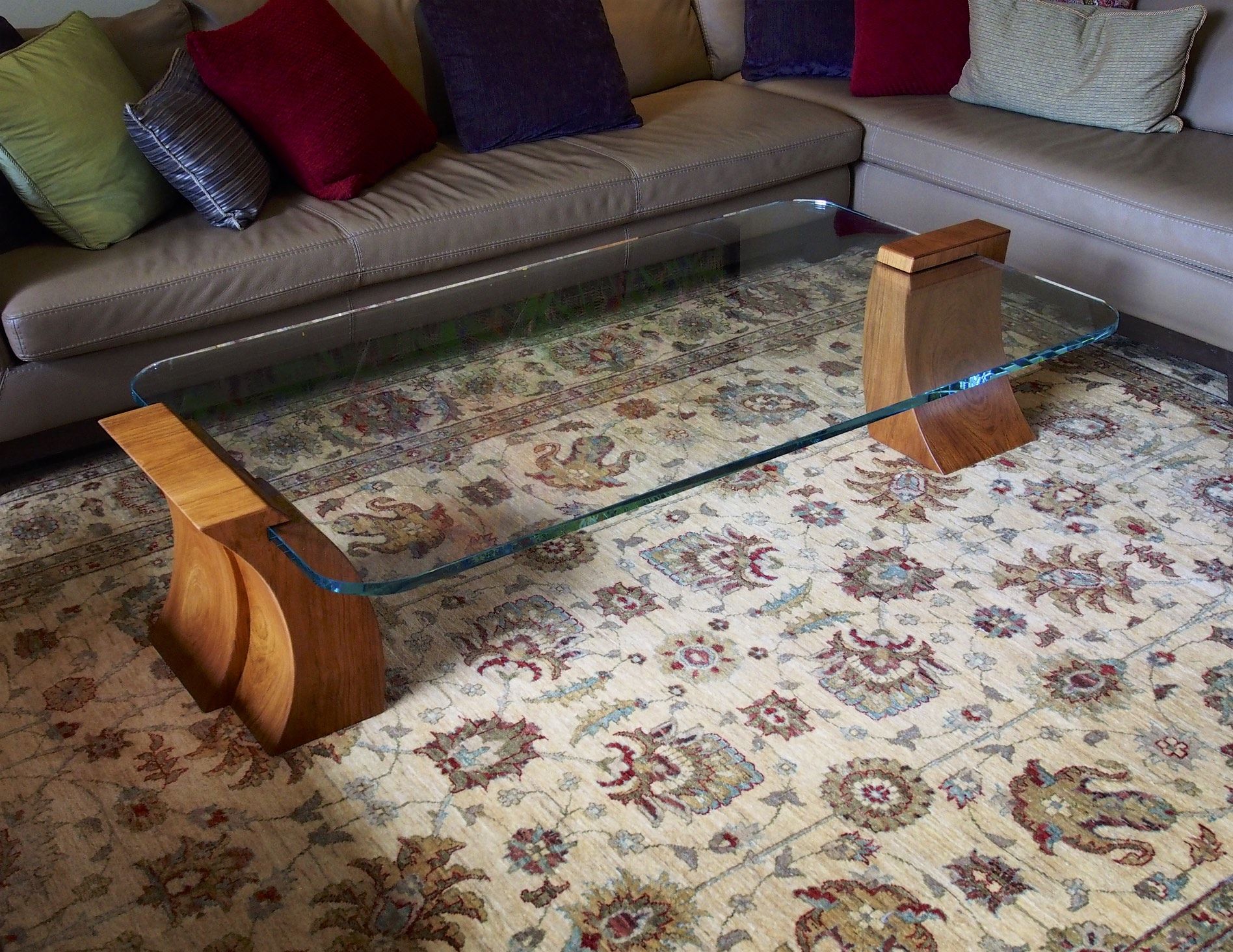 Hand Crafted Coffee Table, Glass And Wood by Perfect45Degree