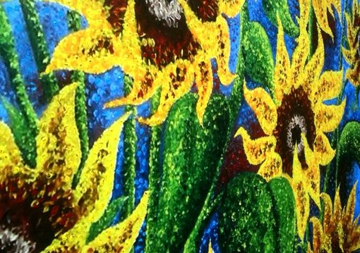 Custom Made Signed Pre-Stretched Giclee Print On Canvas Of Original Yellow Textured Sun Flowers Painting-40x30