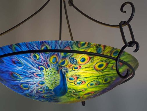Custom Made Peacock Blues Painted Glass Chandelier
