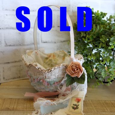 Custom Made Pink And Green Shabby Chic Decor Rose Basket