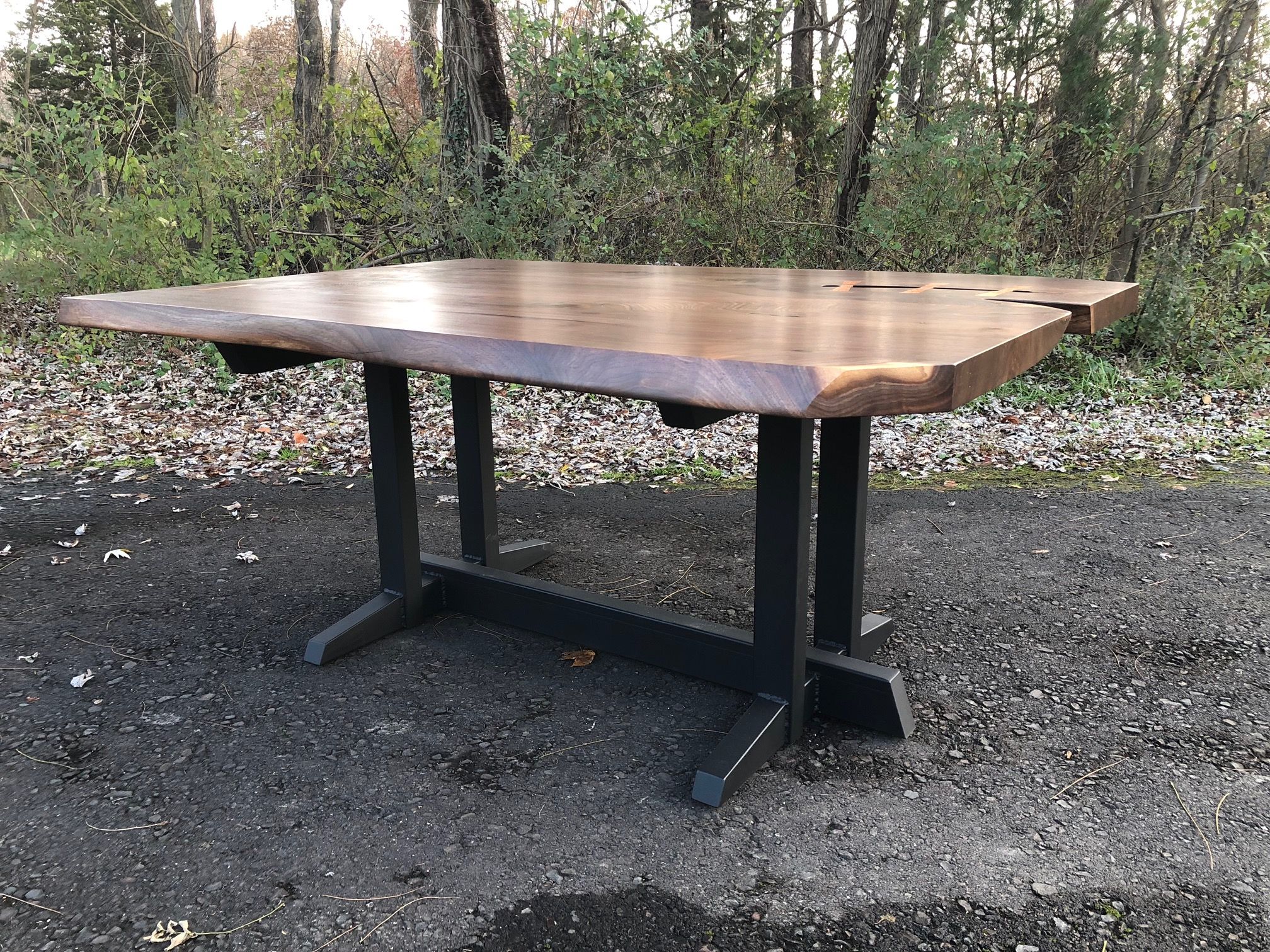 Hand Crafted Nakashima Style Dining Table With Welded Steel