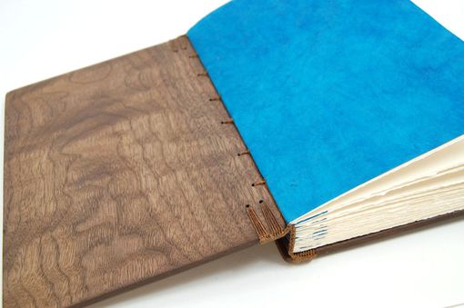 Custom Made Wedding Guest Book With Black Walnut Wood Covers - Custom Fall Wedding Personalized Brown Blue