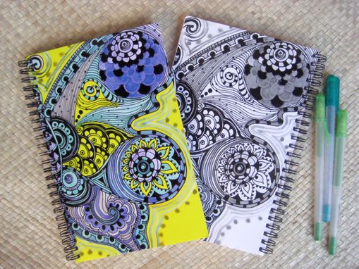 Custom Made Journal Spiral Notebook Diary With Original Butterfly Artwork-Yellow Purple Black Ink