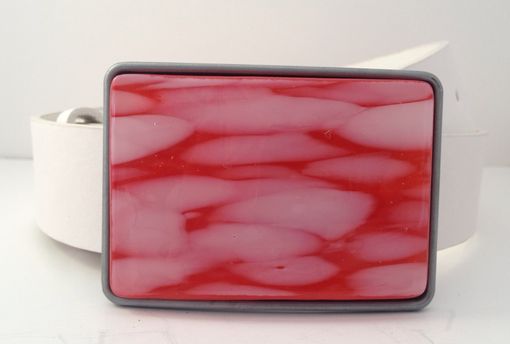 Custom Made Poppy And White Fused Glass Belt Buckle