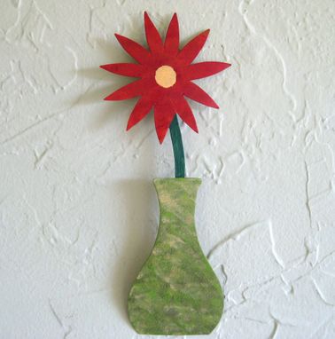 Custom Made Handmade Upcycled Metal Mini Flower Vase Wall Art Sculpture In Green And Red
