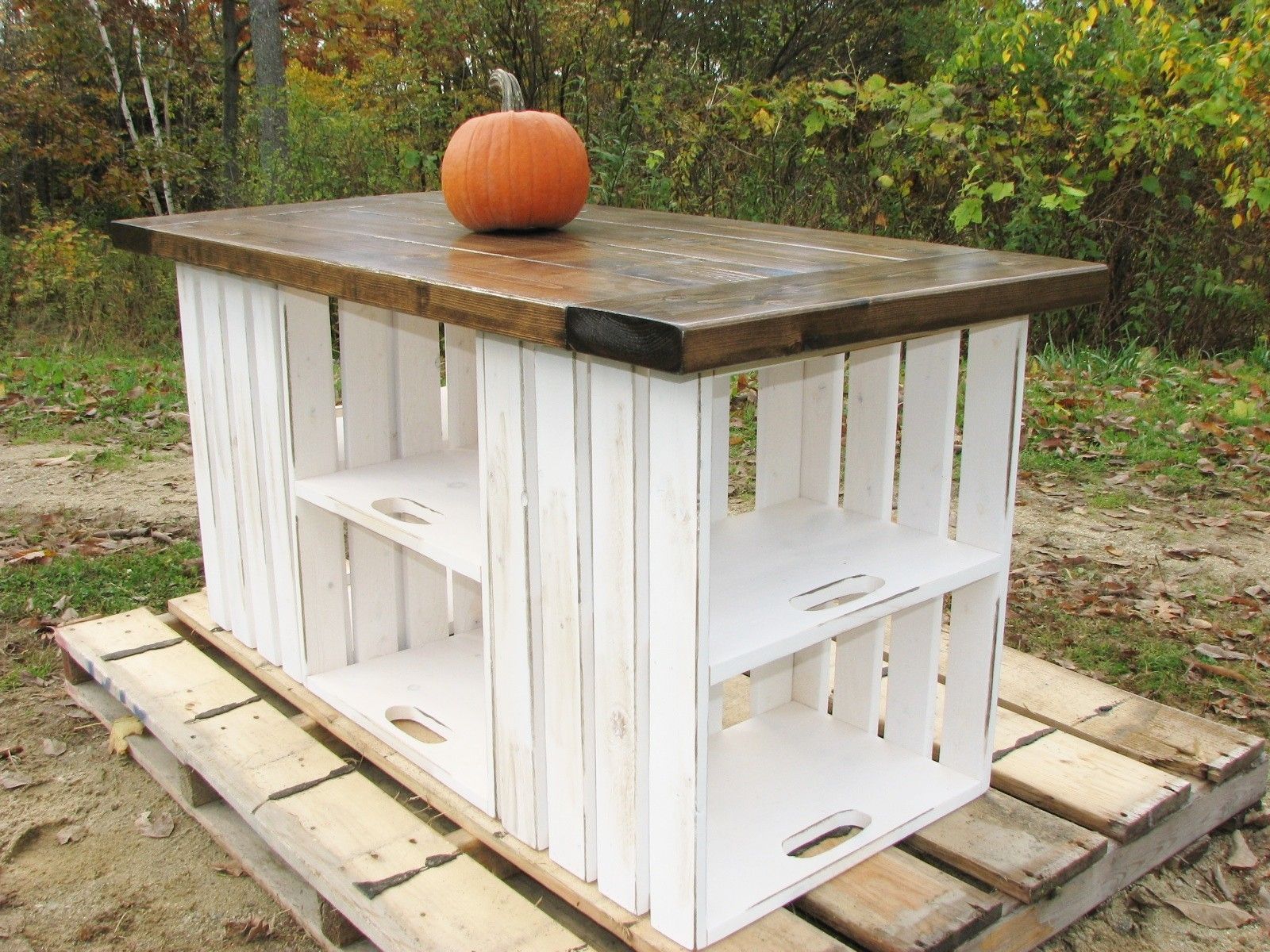 White Hand Crafted Rustic White Country Pallet Kitchen Island