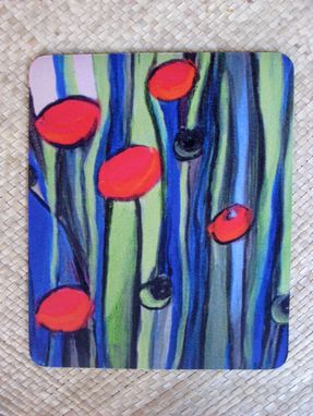 Custom Made Mousepad Poppies Artwork Mouse Pad With Original Art- Red Blue Green Black By Devikasart