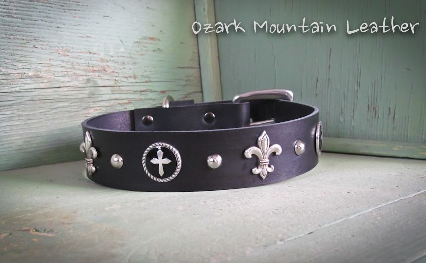 Buy Hand Made Custom Fleur De Lis Black Leather Dog Collar With
