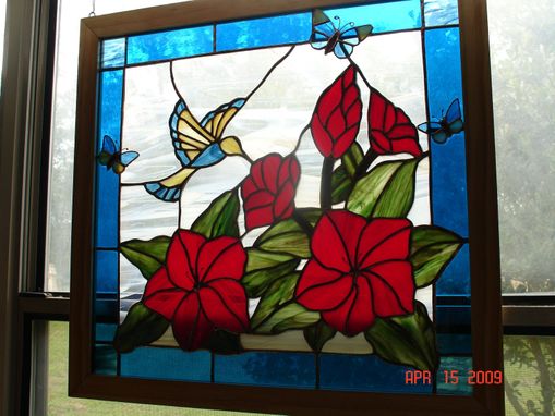 Custom Made Bird & Hibiscus Stained Glass Panel