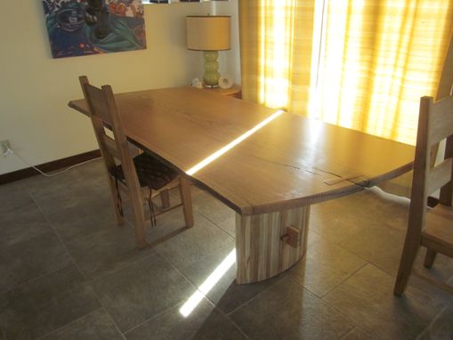 Custom Made Live Edge Slab Dining Table With Curved Maple Base