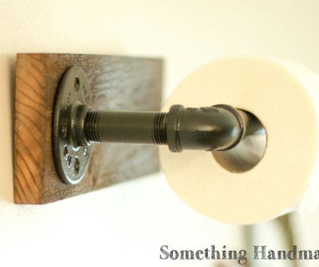 Custom Made Barn Wood Bathroom Toilet Paper Holder  Rustic 100 Year Old Wood And Black Iron