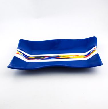 Custom Made Cobalt Blue Fused Glass Serving Tray, Rectangular Platter