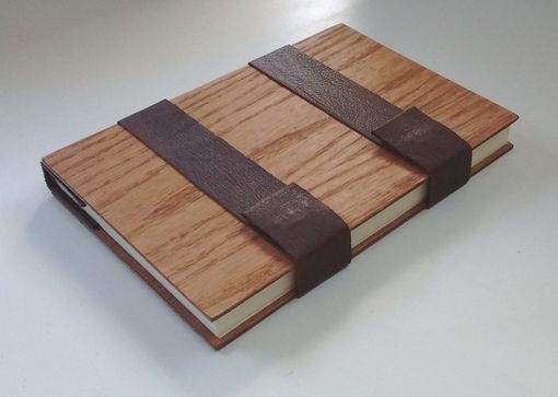 Custom Made Book Bound In Wood And Leather, Cream-Color Lined Pages, Closes With Magnetic Snaps.