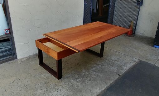 Custom Made Sapele And Wenge Lift-Top Coffee Table