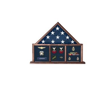 Custom Made Military Flag And Medal Display Case, Shadow Box