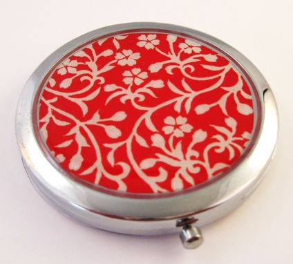 Custom Made Double-Sided Compact Mirror With Vines In Red Design
