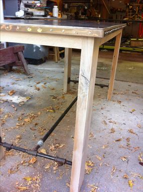 Custom Made Metal Topped And Pinned Bar Height Table
