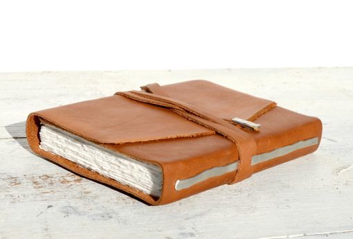 Custom Made Handmade Leather Bound Journal Pewter Travel Diary Watercolor Art Notebook