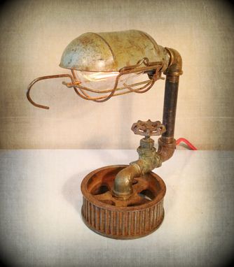Custom Made Found Object Steampunk Sculpture Lamp Edison Bulb