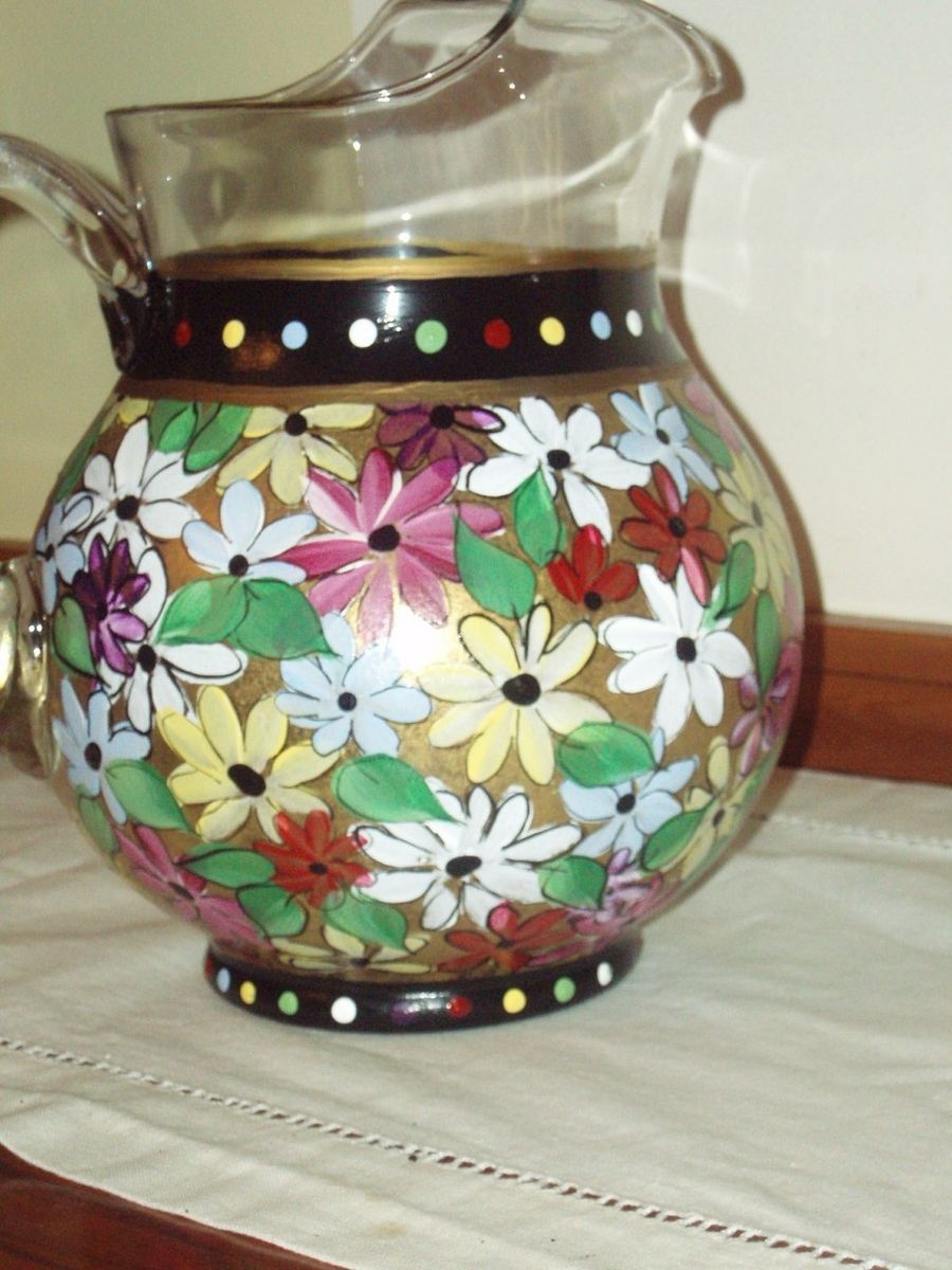 Custom Hand Painted Glass Pitcher by Michele Sprague Design