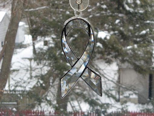 Custom Made Stained Glass Beveled Cancer Awareness Ribbon Light Catcher