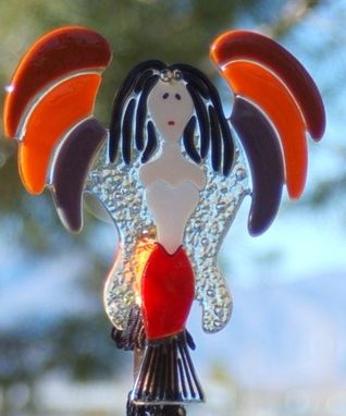 Custom Made Fused Glass Magical Fairy Wand - Orange, Black, Red, Gray