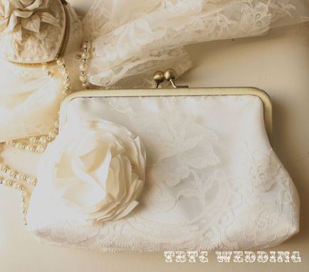 Custom Made Ivory Lace Wedding Purse With Flower Accent