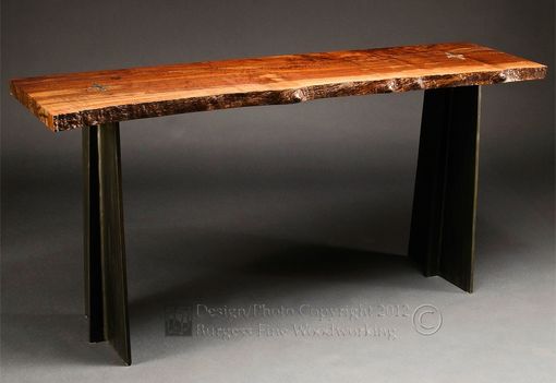Custom Made Claro-Walnut Sofa Table With Steel Legs