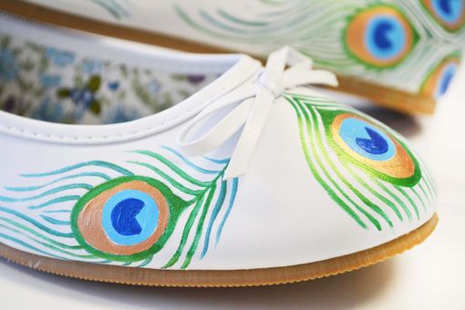 Custom Made Peacock Flats- Wedding Flats- Hand Painted Shoes