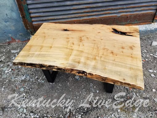 Custom Made Industrial Live Edge Coffee Table- Ambrosia Maple- Steel Legs- Modern- Rustic- Living Room