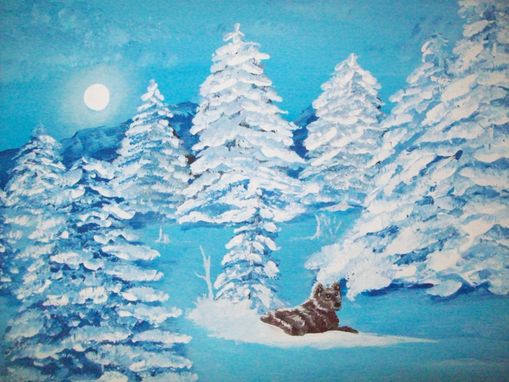 Custom Made Original Painting On Masonite Board Titled: Blue Wolf