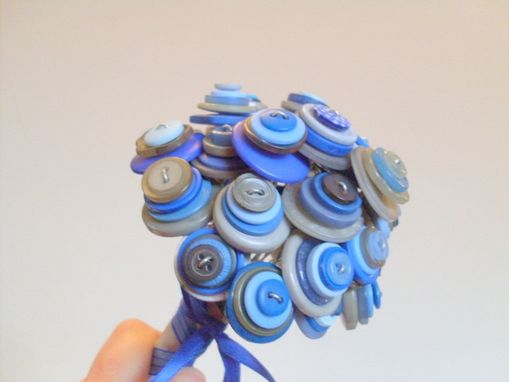 Custom Made Blue And Grey Buttons Bridal Bouquet