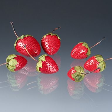 Custom Made Realistic Glass Strawberry Sculptures, Life-Sized