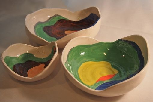 Custom Made Handpainted Ceramic Nesting Bowls, Ceramic Bowls